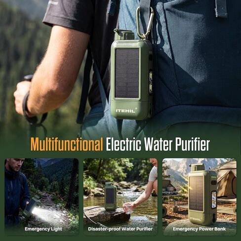ITEHIL Portable Electric Water Filter, 0.01 Micron Camping Water Purifier with Solar, Outdoor Water Purification System for Camping, Hiking, Emergency & Survival in Kuwait