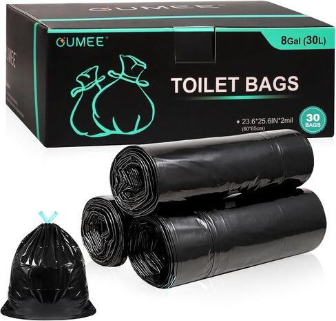 OUMEE Lemon 30 Portable Toilet Bags with 30 Poo Gel Set, 8 Gallon | Camping Toilet Bags with Absorbent Gels Waste Bags, Portable Trash Bag for Camping Potty Rvs Travel in Saudi Arabia