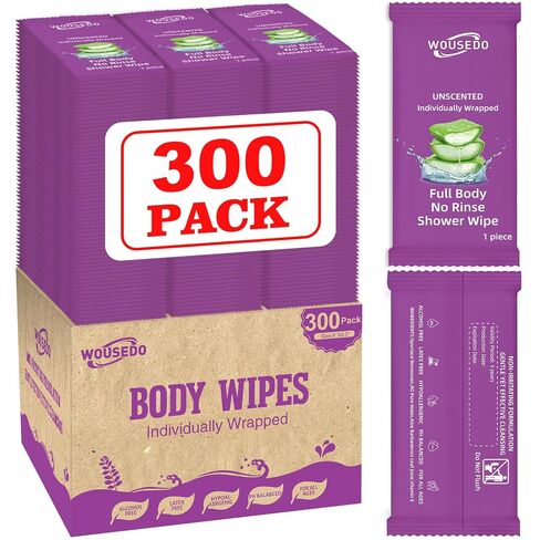 300 Pack Body Wipes Individually Wrapped(8" x 9.5"), Shower Wipes for Adult | Bathing Wipes No Rinse, Personal Cleansing Wipes for Travel, Gym & Camping, Bulk Deodorant for Homeless(Purple) in Saudi Arabia