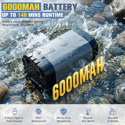 Upgraded Portable Shower with Heater,Outdoor Heated Camping Shower | 2000W Portable Camping Water Heater with Shower Head 3 Spray Modes,6000mAh Rechargeable Portable Shower Pump with LED Display in Saudi Arabia
