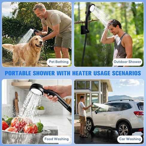 Upgraded Portable Shower with Heater,Outdoor Heated Camping Shower | 2000W Portable Camping Water Heater with Shower Head 3 Spray Modes,6000mAh Rechargeable Portable Shower Pump with LED Display in Saudi Arabia