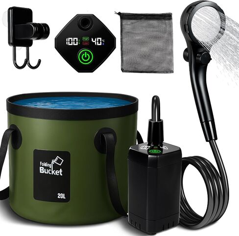 Portable Shower for Camping, 6000mAh Rechargeable Shower Pump, Large Capacity Foldable Bucket, 6' 7" Filtered Shower Head, Beach, Outdoor Camp Showering, Hiking, Pet Bath, RV Car Wash, Water Plant in Saudi Arabia
