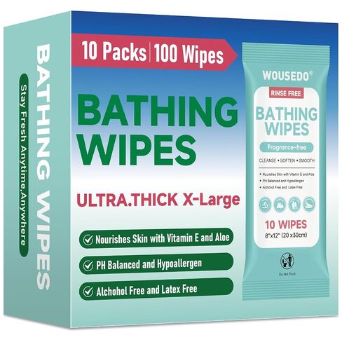 300 XL Shower Wipes, Body Wipes for Adults Bathing No Rinse | Hypoallergenic Unscented with Aloe & Vitamin E, Ideal for Camping, Travel, Gym & Bedridden Care, 30 Packs of 10 in Saudi Arabia