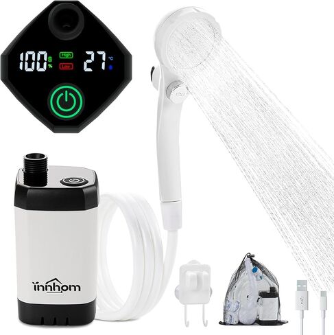 innhom Portable Camping Shower, 6000mAh Rechargeable Camp Shower Pump with LED Display, IPX7 Waterproof & 2 Spray Modes Electric Outdoor Shower for Hiking, Pet Bathing, Car Washing in Saudi Arabia
