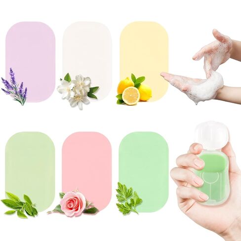 300 Paper Soap Sheets for Travel - Portable Hand Soap for Hand Wash | 6pack Travel Size Foaming Soap Flake Refill with 1 Portable Box, Disposable Cleaning Essentials for Outdoor Camping/Hiking in Kuwait