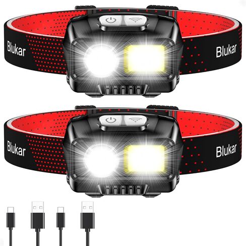 Blukar LED Headlamp Rechargeable, 2000L Super Bright Headlight Flashlight | 8 Modes & Stepless Dimming, Spotlight & Floodlight, Motion Sensor, IPX5 Waterproof for Camping,Hiking,Running,Fishing -2 Pack in Saudi Arabia