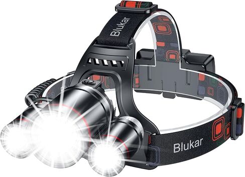 Blukar LED Headlamp Rechargeable,Ultra Bright Headlight with 3 Lights | 5 Modes, Zoomable, Spotlight & Floodlight Combination, 20+Hrs Runtime, IPX6 Waterproof Head Lamp for Running, Hiking, Camping in Saudi Arabia