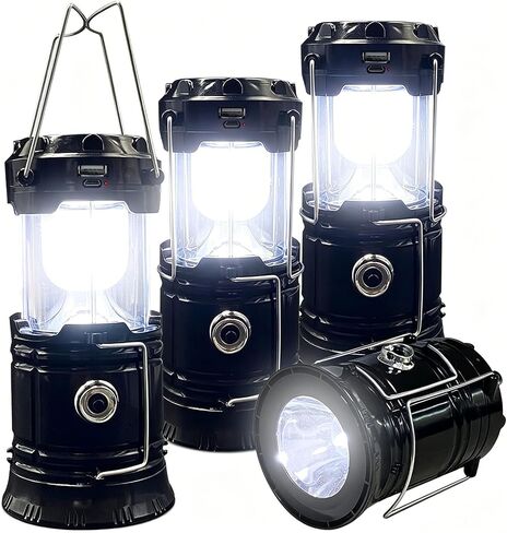 Collapsible Portable LED Camping Lantern XTAUTO Lightweight Waterproof Solar USB Rechargeable LED Flashlight Survival Kits for Indoor Outdoor Home Emergency Light Power Outages Hiking Hurricane 4-Pack in Kuwait