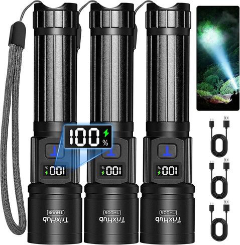 Rechargeable Flashlights 2 Pack Super Bright High Lumens Flashlight | LCD Digital Display, 5 Modes, USB C Charging, Zoomable Linternas, Powerful Handheld Flashlights for Home Emergencies Camping in Saudi Arabia