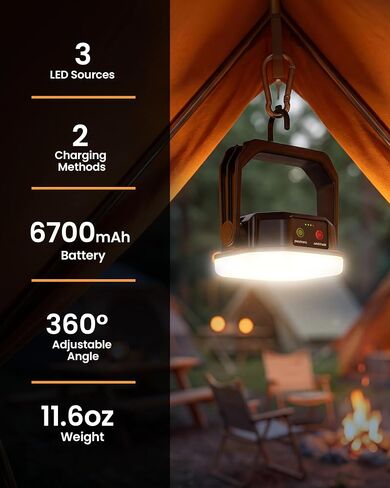 TechRise LED Solar Camping Lantern 4000LM, 6700mAh Rechargeable Tent Light | 3 Light Modes, IP65 Waterproof, Hands-Free Design (Hook and Magnet), Portable for Camping, Hiking, Hurricane, Power Outages in Saudi Arabia