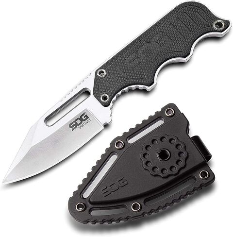 SOG Small Fixed Blade Knife - Instinct Boot Knife, EDC Knife, Neck Knife, 2.3 Inch Full Tang Blade w/ Knife Sheath and Clip, 4in. x 1in. x 8.5in. (NB1012-CP) , Black | 2.3 5cr15mov Blade, G10 and Stainless Handle, 5.9 Overall, 2.3 Oz, Molded Nylon Sheath  in Kuwait