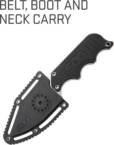 SOG Small Fixed Blade Knife - Instinct Boot Knife, EDC Knife, Neck Knife, 2.3 Inch Full Tang Blade w/ Knife Sheath and Clip, 4in. x 1in. x 8.5in. (NB1012-CP) , Black | 2.3 5cr15mov Blade, G10 and Stainless Handle, 5.9 Overall, 2.3 Oz, Molded Nylon Sheath  in Kuwait