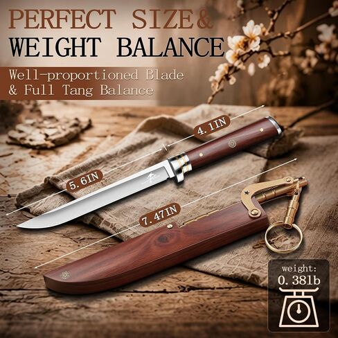 Purple Dragon Japanese Fixed Blade Knife with Wooden Sheath | Full Tang Camping Knife with Rosewood Handle, Built for Survival, Bushcraft & Outdoor Use, Gifts for Men in Kuwait