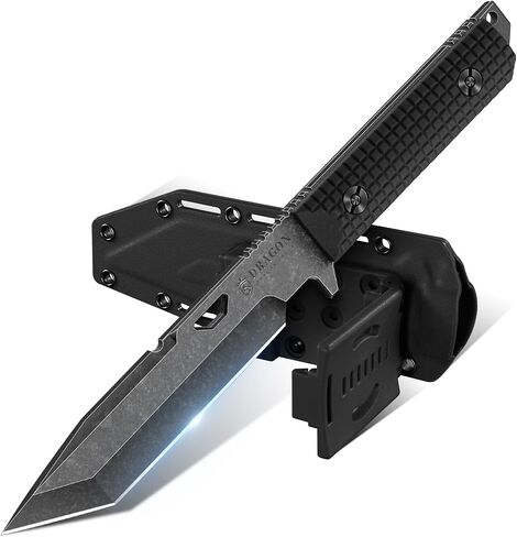 Dragon Creek Tactical Knife Kydex - D2 Steel Outdoor Knife with Sheath | Black G10 Full Tang Handle for Outdoor Survival Camping Hiking Thanksgiving Gift Men in Saudi Arabia