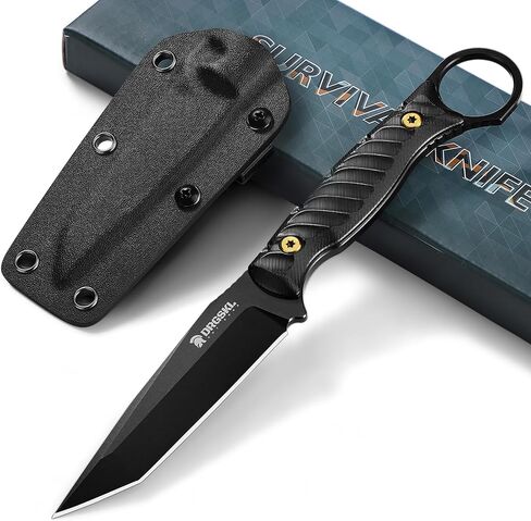 DRGSKL Tanto Fixed Blade Knife - Camping Knife with Sheath - Black | Hand-forged Geometric Blade, Premium D2 Steel, Full Tang G10 Handle, Portable Nylon Sheath, Gift Box in Saudi Arabia