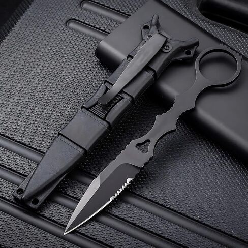 Portable 6.7 Inch 440C Fixed Blade Outdoor Camping Straight Knife With Kydex Sheath - Black in Saudi Arabia