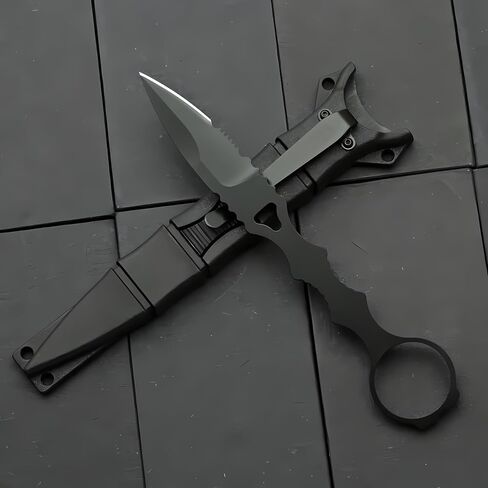 Portable 6.7 Inch 440C Fixed Blade Outdoor Camping Straight Knife With Kydex Sheath - Black in Saudi Arabia