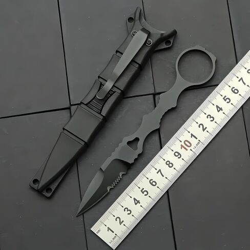 Portable 6.7 Inch 440C Fixed Blade Outdoor Camping Straight Knife With Kydex Sheath - Black in Saudi Arabia