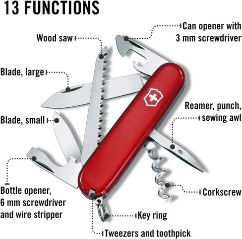 Victorinox Camper 13 Function Swiss Army Pocket Knife, Red | outdoors camping essential wood saw can opener and corkscreww in Kuwait