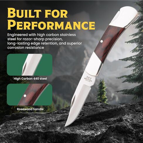 Bear & Son Small Folding Pocket Knife – 2.25" Clip Point Blade 440 Stainless Steel | EDC Knife with Rosewood Handle & Nickel Silver Bolsters | Manual Lockback for Everyday Carry, Camping & Outdoor Use in Saudi Arabia
