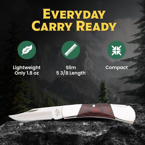 Bear & Son Small Folding Pocket Knife – 2.25" Clip Point Blade 440 Stainless Steel | EDC Knife with Rosewood Handle & Nickel Silver Bolsters | Manual Lockback for Everyday Carry, Camping & Outdoor Use in Saudi Arabia