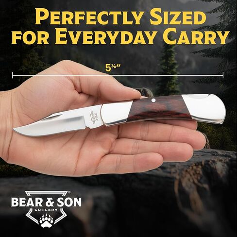 Bear & Son Small Folding Pocket Knife – 2.25" Clip Point Blade 440 Stainless Steel | EDC Knife with Rosewood Handle & Nickel Silver Bolsters | Manual Lockback for Everyday Carry, Camping & Outdoor Use in Saudi Arabia