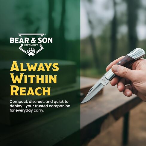 Bear & Son Small Folding Pocket Knife – 2.25" Clip Point Blade 440 Stainless Steel | EDC Knife with Rosewood Handle & Nickel Silver Bolsters | Manual Lockback for Everyday Carry, Camping & Outdoor Use in Saudi Arabia