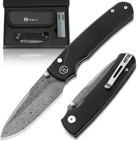 Holtzman's Gorilla Survival Loyalist Folding Pocket Knife with Sharpening Stone and Case (Damascus) - Ideal for Everyday Carry in Saudi Arabia
