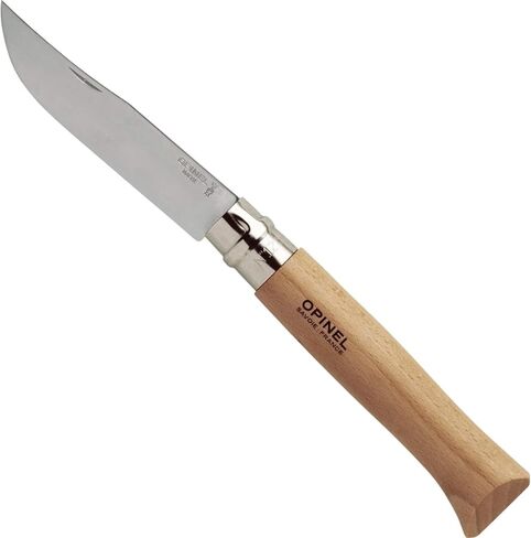 Opinel No. 08 INOX - Stainless Steel Folding Pocket Knife, Beechwood Handle | Sustainable Beech Wood, European Stainless Steel, Lightweight, Virobloc Collar, Iconic Design, Made in France in Saudi Arabia