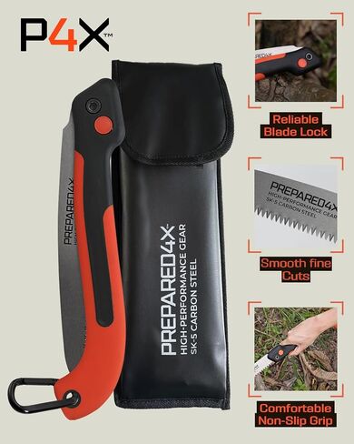 Prepared4X Folding Saw - 8.5" Camping Saw for wood cutting -Heavy Duty, Lightweight SK-5 Steel Blade with Safety Lock, Ergonomic Non-Slip Grip in Saudi Arabia