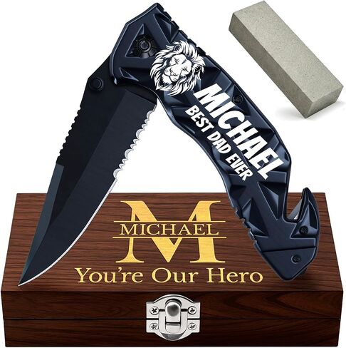 GOOD WORKER Tactical Pocket Knife for Men - Serrated Sharp 3.5" Blade - Spring Assisted Folding Knives - Hunting Camping with Wire Cutter Glass Breaker - Best Gift Idea for Men Women HB 207 in Kuwait