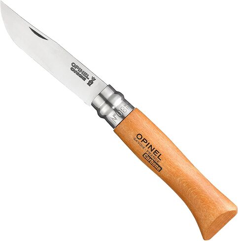 OPINEL No. 08 Carbone - Carbon Steel Folding Pocket Knife, Beechwood Handle | Easy to Sharpen, Lightweight, Simple Design, Virobloc Safety Ring, Made in Savoie France in Saudi Arabia