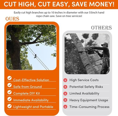 High Limb Rope Saws 55 inch Rope Saw for Tree Saw High Limb 72 Sharp Teeth on Both Sides, Pocket chainsaw with 11OZ Throw Weight, Tree Limb Cutter, Hand Saws for Tree Trimming in Saudi Arabia