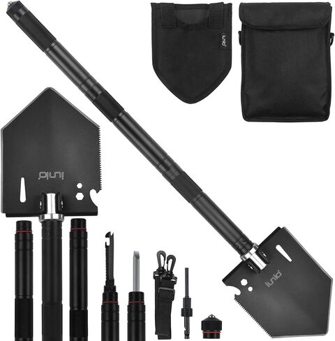 iunio Folding Camping Shovel w/Pick, 18.3in Heavy Duty Carbon Steel Shovel | Military-Grade Entrenching Tool, Collapsible Survival Shovel for Car Emergency Pickaxe Camping Trenching Hiking Gardening in Kuwait