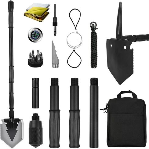 Folding Survival Shovel Multi-Tool, Heavy-Duty Military Entrenching Tool with Pickaxe, Collapsible Spade for Disaster Recovery, Car Emergency, Metal Detecting, Camping, Digging, and Gardening in Kuwait