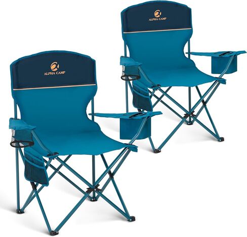 ALPHA CAMP 2-Pack Folding Camping Chair with Cooler Bag & Lumbar Support | Durable steel frame & Oxford fabric. Features 4-can cooler, 350lbs Capacity side pocket,Carry Bag,Cup Holder，Pocket，for Sand in Saudi Arabia