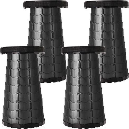 Doseno Collapsible Stool, Foldable Portable Stool for Adults, Black, 1-Pack | Portable collapsible stool: 12 heights, 2.4-17.5 in; thickened PP foldable stool is a compact retractable stool for fishing in Saudi Arabia