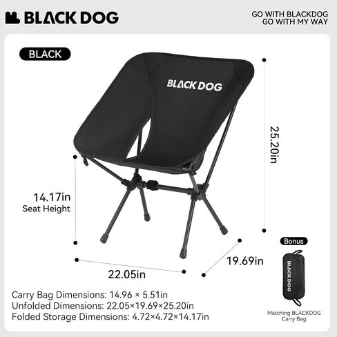 Portable Camping Chair, Ultralight Folding Beach Chair, Ergonomic Outdoor Chair with Carry Bag for Beach, Patio, Black in Saudi Arabia