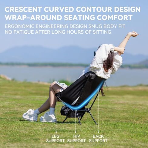 Portable Camping Chair, Ultralight Folding Beach Chair, Ergonomic Outdoor Chair with Carry Bag for Beach, Patio, Black in Saudi Arabia