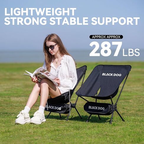 Portable Camping Chair, Ultralight Folding Beach Chair, Ergonomic Outdoor Chair with Carry Bag for Beach, Patio, Black in Saudi Arabia