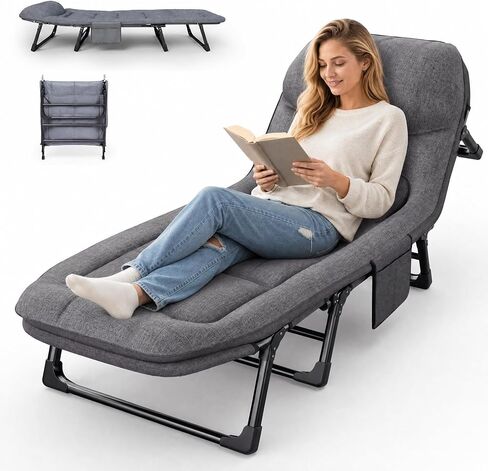 Aoran Camping Cot for Adults,Folding Camping Bed with 6-Level Adjustable Backrest,Heavy Duty Reclining Sleeping Cot with Mattress and Pillow,Outdoor Cot for Camping,Home and Office, Supports 450 LBS in Saudi Arabia