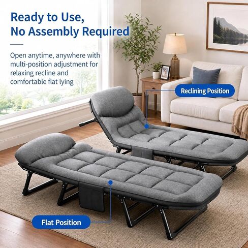 Aoran Camping Cot for Adults,Folding Camping Bed with 6-Level Adjustable Backrest,Heavy Duty Reclining Sleeping Cot with Mattress and Pillow,Outdoor Cot for Camping,Home and Office, Supports 450 LBS in Saudi Arabia