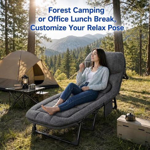 Aoran Camping Cot for Adults,Folding Camping Bed with 6-Level Adjustable Backrest,Heavy Duty Reclining Sleeping Cot with Mattress and Pillow,Outdoor Cot for Camping,Home and Office, Supports 450 LBS in Saudi Arabia