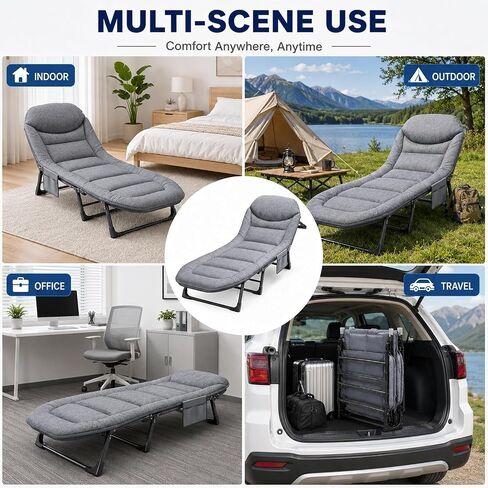 Aoran Camping Cot for Adults,Folding Camping Bed with 6-Level Adjustable Backrest,Heavy Duty Reclining Sleeping Cot with Mattress and Pillow,Outdoor Cot for Camping,Home and Office, Supports 450 LBS in Saudi Arabia