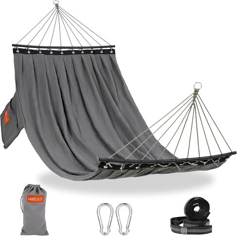 Lazy Daze Camping Hammock, Double Outdoor Hammock with Curved Spreader Bar | Portable Hammock with Carrying Bag, Carabiners, Tree Straps for Patio, Backyard, Balcony, 450lbs Capacity, Khaki in Kuwait