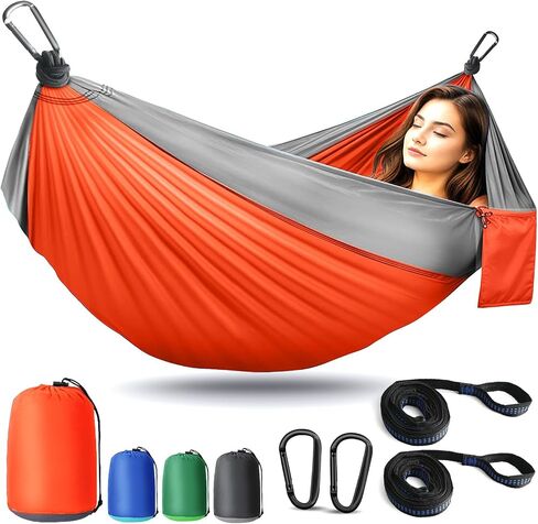 Camping Hammock Lightweight, Portable Hammocks Parachute Hammock with Two Tree Straps, Single or Double Travel Swing Nylon Camp Hammocks, Outdoor Essentials for Beach Backpacking Hiking, Blue in Saudi Arabia