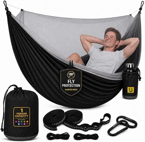 Durable Hammock 400 lb Capacity, Nylon Camping Hammock Chair - Double or Single Sizes w/Tree Straps and Attached Carry Bag - Portable for Travel/Backpacking/Beach/Backyard (Medium, Blue & Light Blue) in Saudi Arabia