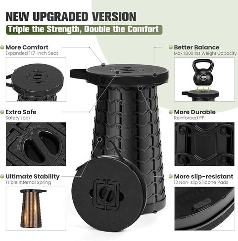 Qiguet Upgraded XXL Collapsible Stool - Folding Stool Max 1000lb Capacity,Portable Chair - Foldable Stool with Safety Lock,Portable Stool for Camping Barbecuing Fishing Gardening,Gifts for Fishermen. in Saudi Arabia
