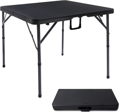 34" Square Folding Card Table,Fold-in-Half Utility Portable Table,Black | Heavy Duty HDPE Tabletop,Carrying Handle,Removable Legs with Two Height,Indoor Outdoor for Picnic,Camping,Party,Game in Saudi Arabia