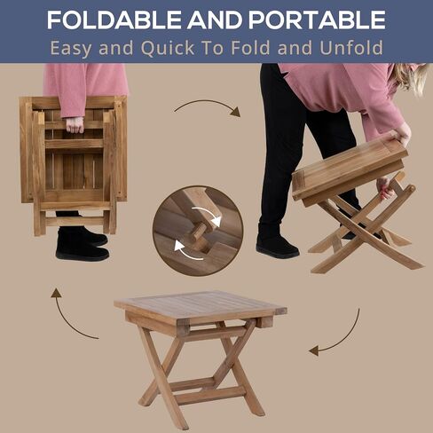 Teak Wood Folding 20"-Inch Outdoor Coffee Table - Perfect for Camping & Outdoor Entertaining - Ideal for Backyard, Front Porch, Balcony (Square) in Saudi Arabia